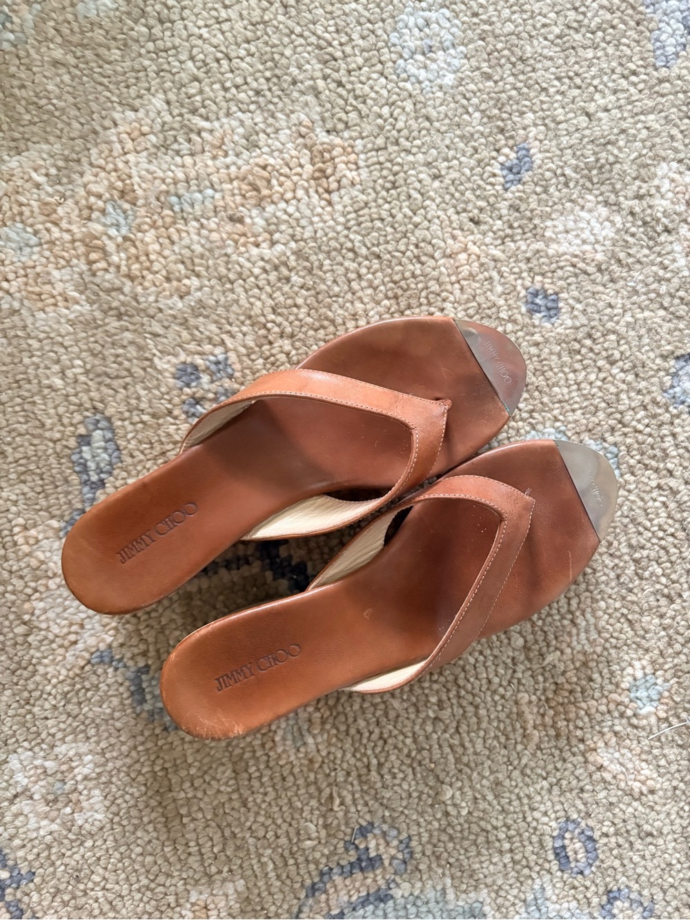 Jimmy Choo Tan Brown Leather Slide Mules